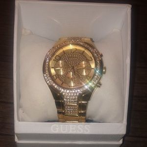 GUESS Men’s Crystal Gold-Tone Stainless Steel Bracelet Watch